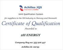 Certificat Achilles JQS pour 2H Energy